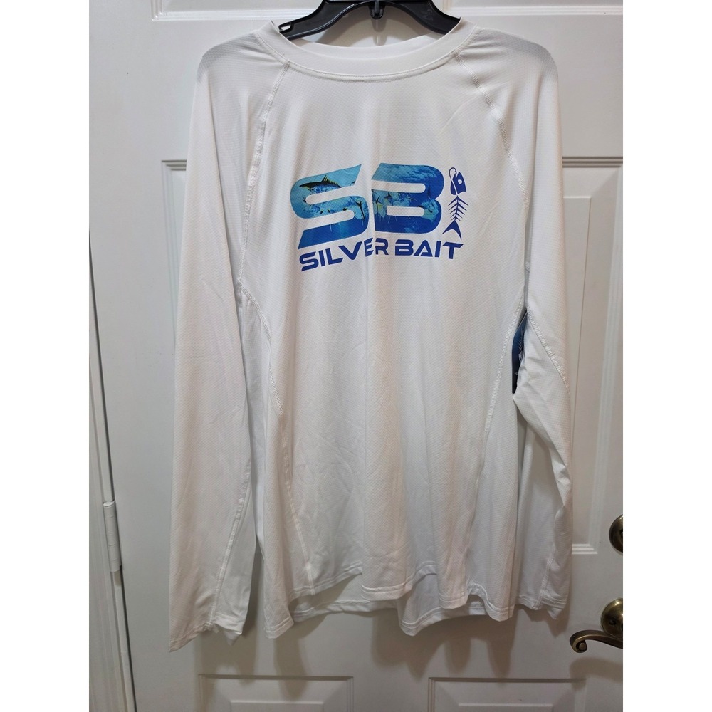 NWT Silver Bait Men's Long Sleeve Performance Fishing Shirt White Size M UPF